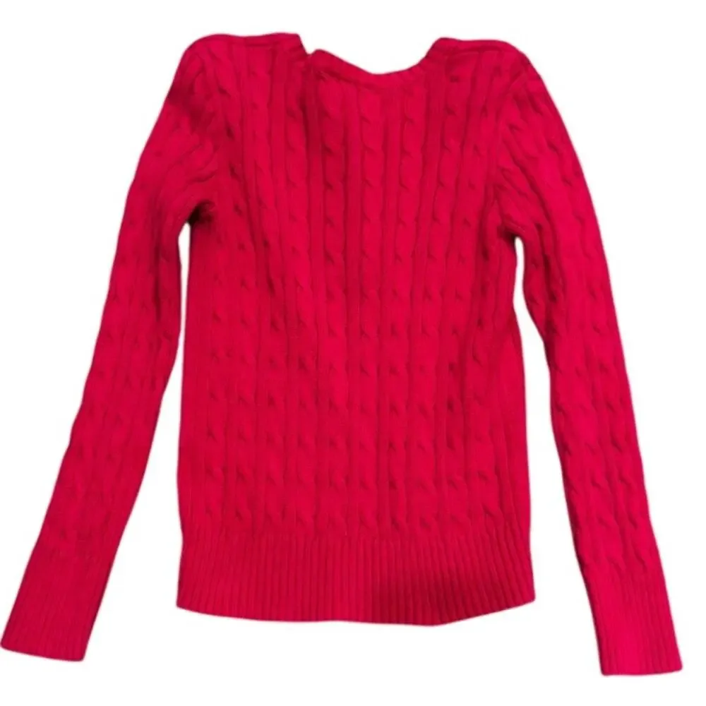 Girls Ralph Lauren POLO Pink Cable Knit Ruffle Front Sweater Top Size L (12/14)